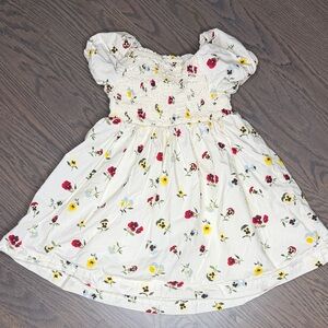 Floral Kids Dress - White with Multicolor Flowers